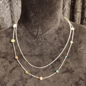 Silver multi colored bead necklace 20 in